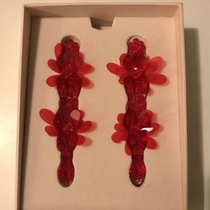 RARE New Simone Rocha x H&M Red Beaded Flower Long Jelly Crystal Sequin Earrings